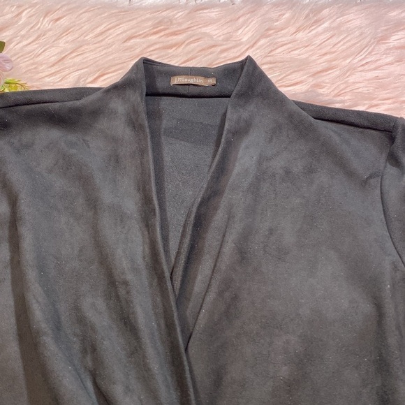 J. McLaughlin Faux Suede Faux Wrap Black Mini Dress - Picture 5 of 12